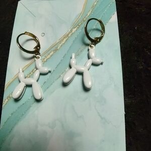 White Balloon Dog Earrings